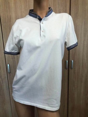 Inditex blouse, white and blue, size S