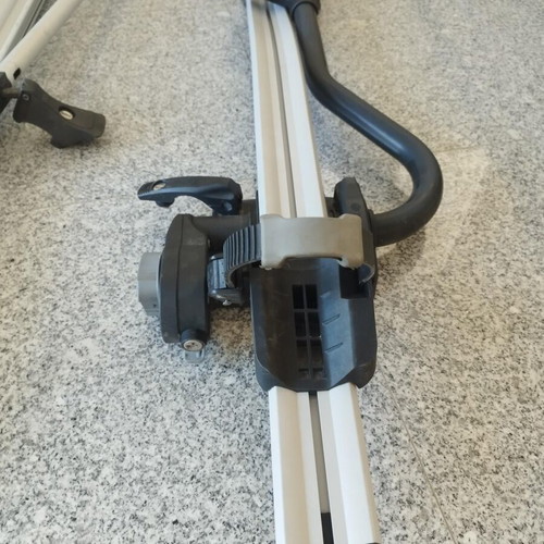 Car Roof Bars set used, aluminum Hakr with snowboard and bike mounts