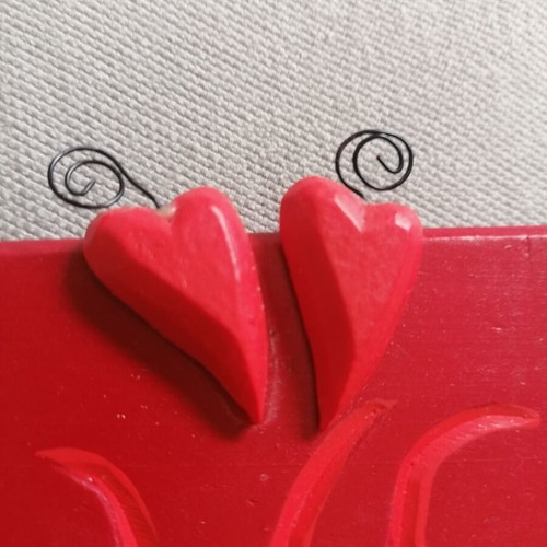 Wooden WC sign with hearts, red, like new