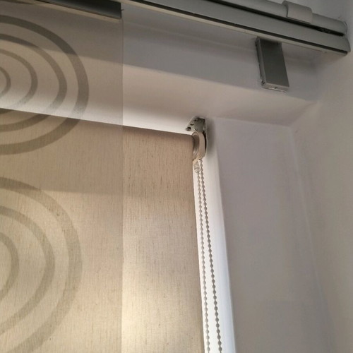 Complete roller curtain rod system like new with double panels