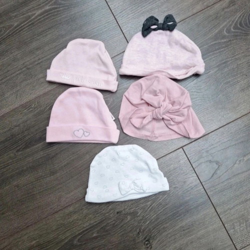 Set of newborn baby girl hats 0-3 months