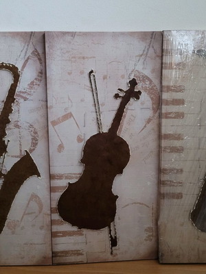 Πίνακες με θέμα μουσικά όργανα, σετ 3 τεμαχίων, σιδερένια διακόσμηση