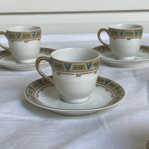 Wm Guerin Limoges antique coffee cup set used, 9 pieces (1891-1932)