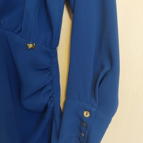 Regalinas dress S blue wrap with gold buttons new