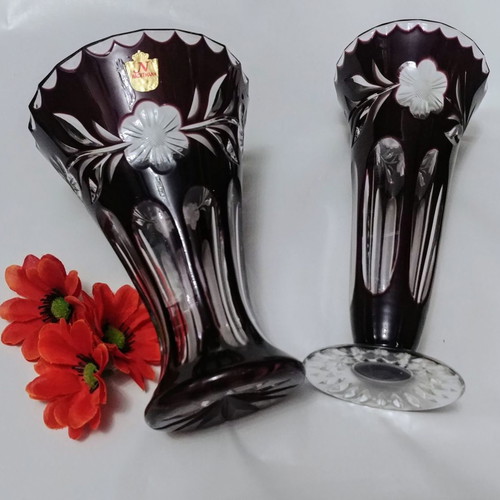 Nachtmann Rose amethyst purple vase pair Germany 50' new