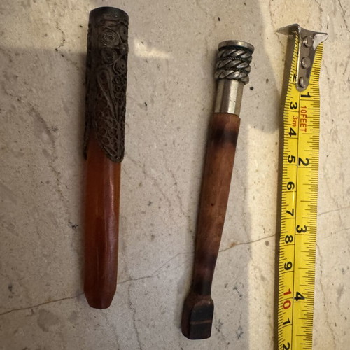 Vintage tobacco pipes set of 2 with silver filigree and amber/bakelite