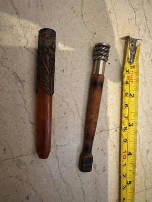 Vintage tobacco pipes set of 2 with silver filigree and amber/bakelite