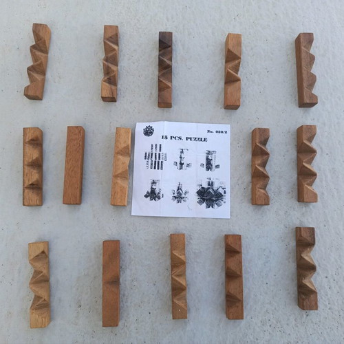 Wooden 3D puzzle for constructions like new, 15 pieces