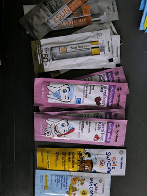 Frezyderm sample pack of sunscreens and toothpastes new