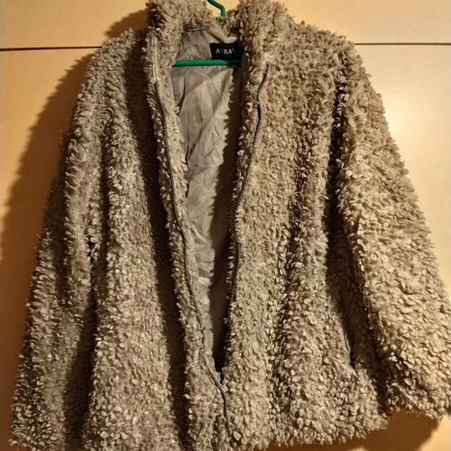 Fleece jacket like new with hood, gray and beige, size L