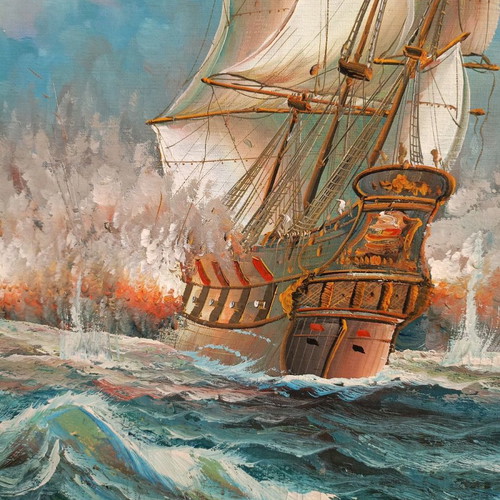 Seascape painting used, signed with beautiful colors 92x62 cm