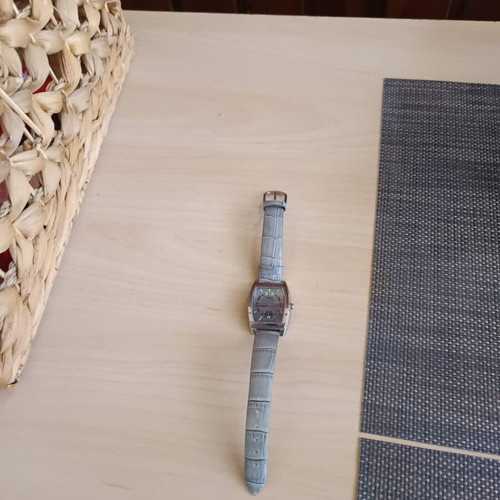 Vogue women's wristwatch with silver-tone case and light blue leather strap new