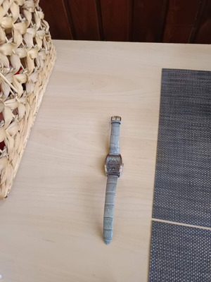 Vogue women's wristwatch with silver-tone case and light blue leather strap new