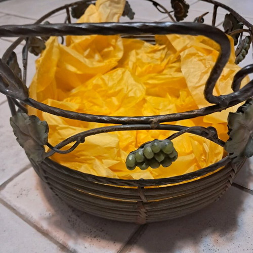 Metal basket like new with wine details for wine bottles