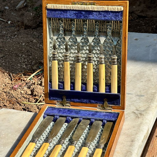 Vintage cutlery set in wooden case like new