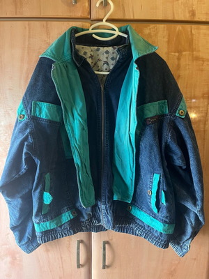 Vintage 90s Denim μπουφάν "INTO" acid wash με τιρκουάζ λεπτομέρειες σαν καινούργιο