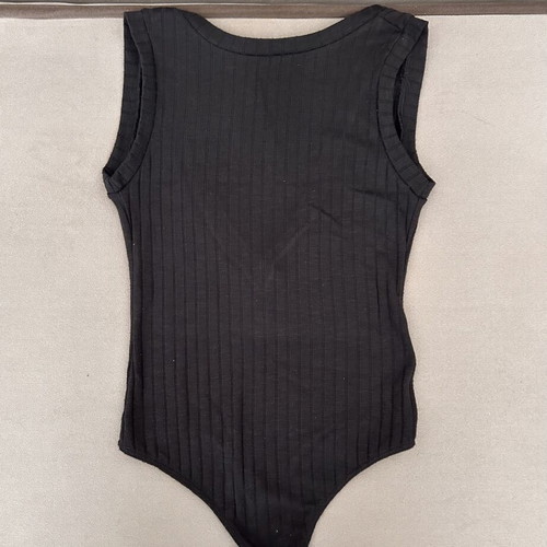Pink Woman black ribbed body with V neckline size S like new