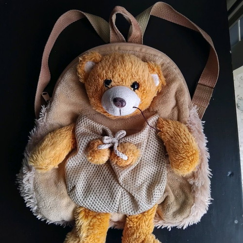 Children's backpack with teddy bear like new, beige and brown