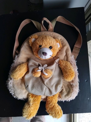 Children's backpack with teddy bear like new, beige and brown