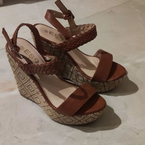 Women's platform sandals size 36 used, beige and brown, 12 cm heel