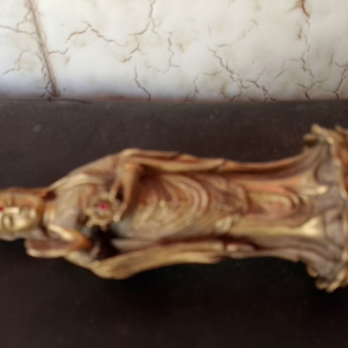 Quan Yin bronze statue like new with red rhinestones