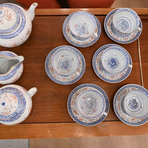 Chinese porcelain tea set vintage 15 pieces used