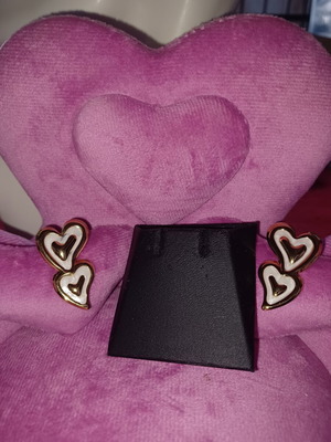 Double Heart Earrings like new, gold and white