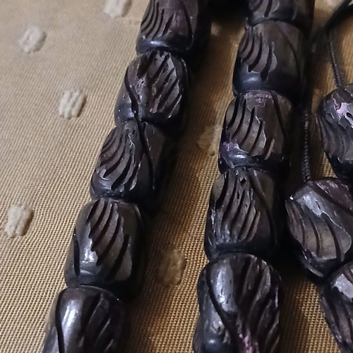 Komboloi bone engraved worry beads used with metal elements and tassel
