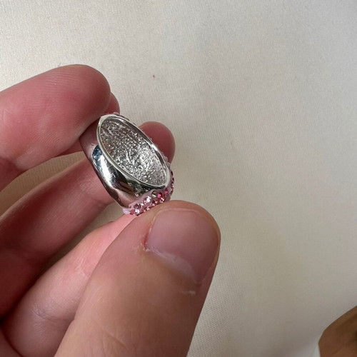 Cocktail ring with pink crystals new, silver tone