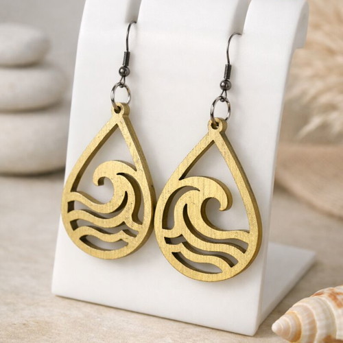 Wave Creations Handmade Wooden Earrings new