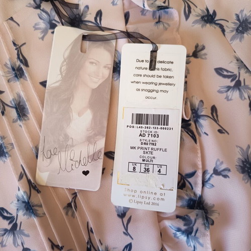 Lipsy London Mini Dress New Light Pink Blue Floral Ruffles Bell Sleeves