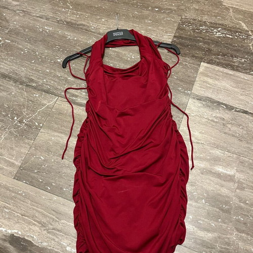 Shein tight deep red dress with back ruching like new