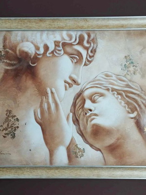 Painting with wooden frame used, dimensions 75x1.05cm