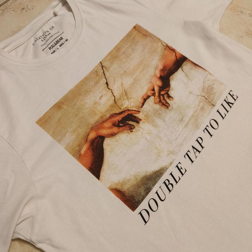Double Tap To Like T-shirt Pull & Bear used, size L, white