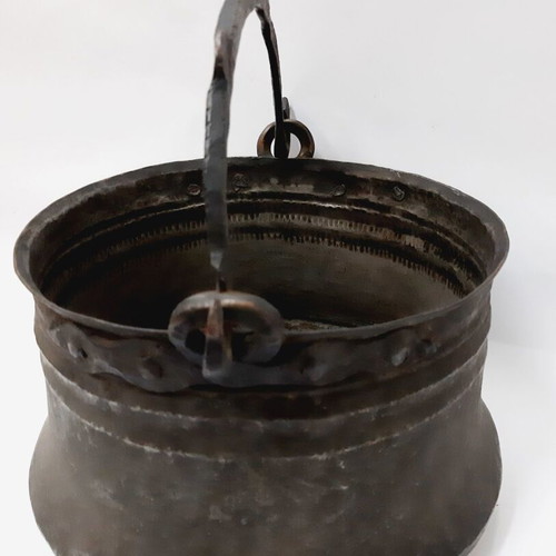 Antique Copper Cauldron 19th Century Hand-Hammered Used