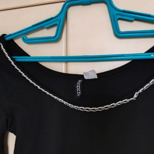 Women's black blouse divided with chain neckline new