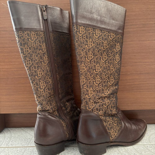 J. Bournazos leather boots used, size 37, brown with monogram pattern