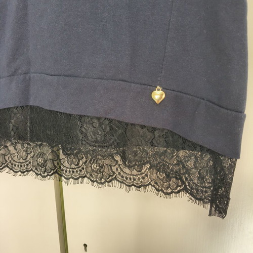 Italian long sleeve blouse with lace, dark blue, cotton