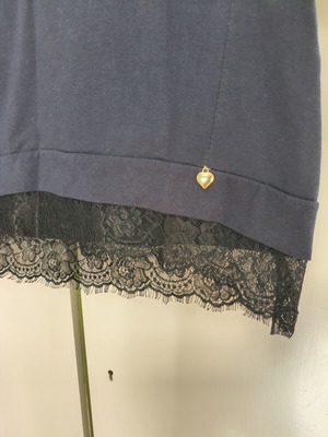 Italian long sleeve blouse with lace, dark blue, cotton