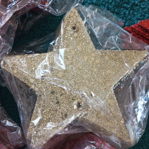 Wooden Christmas stars new, pack of 10, red and gold