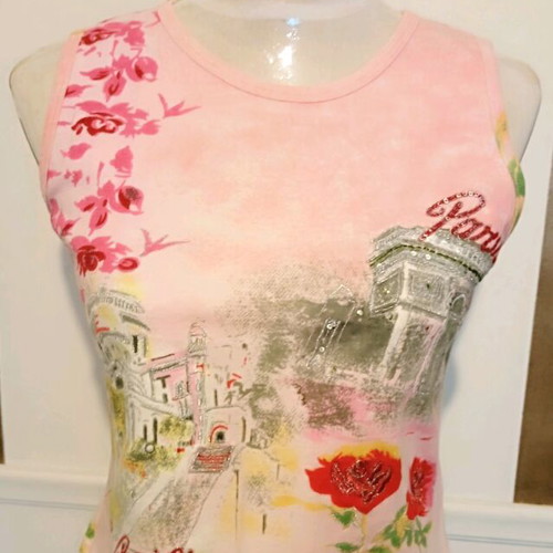 Derhy vintage girly romantic Parisian chic pink tank top like new