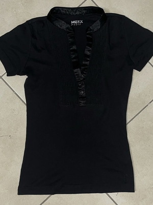 Mexx Women Blouse black satin trim & pintuck detail size S like new