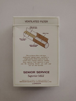 Senior Service Superior Mild empty hard cigarette pack used