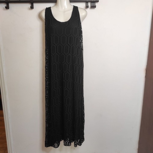 Black long crochet beach dress, one size