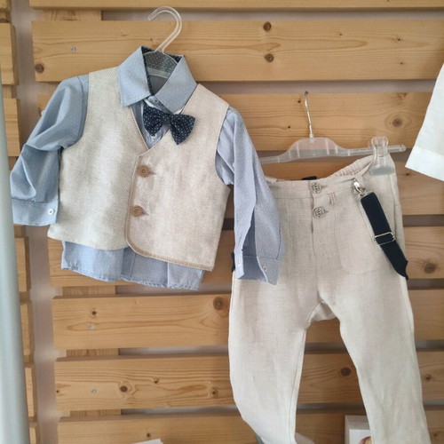 Baptism suit for boy blue-beige new La Christine