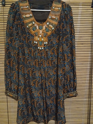 Anna Sui dress shirt, silk, ethnic oriental, brown tones