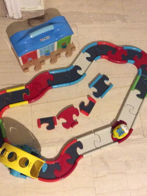 Toy racetrack used, over 30 pieces, safe for children