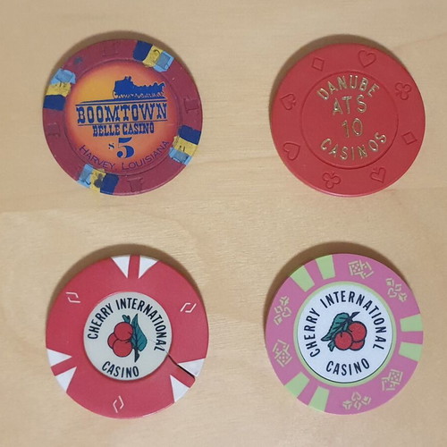 Casino chips used, set of 41 from around the world
