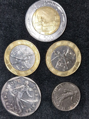French franc coins like new, various denominations
