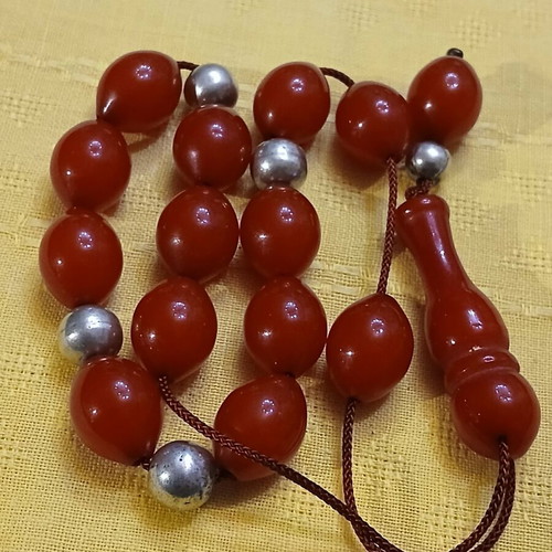 Komboloi mastic used, 14 mastic beads and 4 silver beads 925